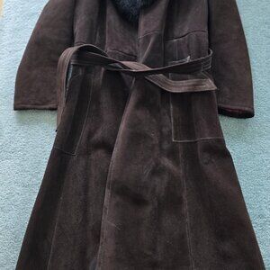 A&F Leather and Suede coat with fur collar medium size